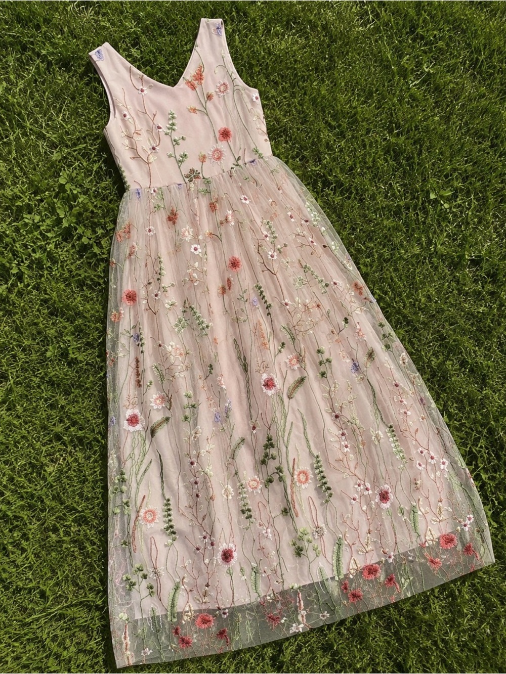 Azazie Blush Pink Embroidered Floral Tulle Girls Dress